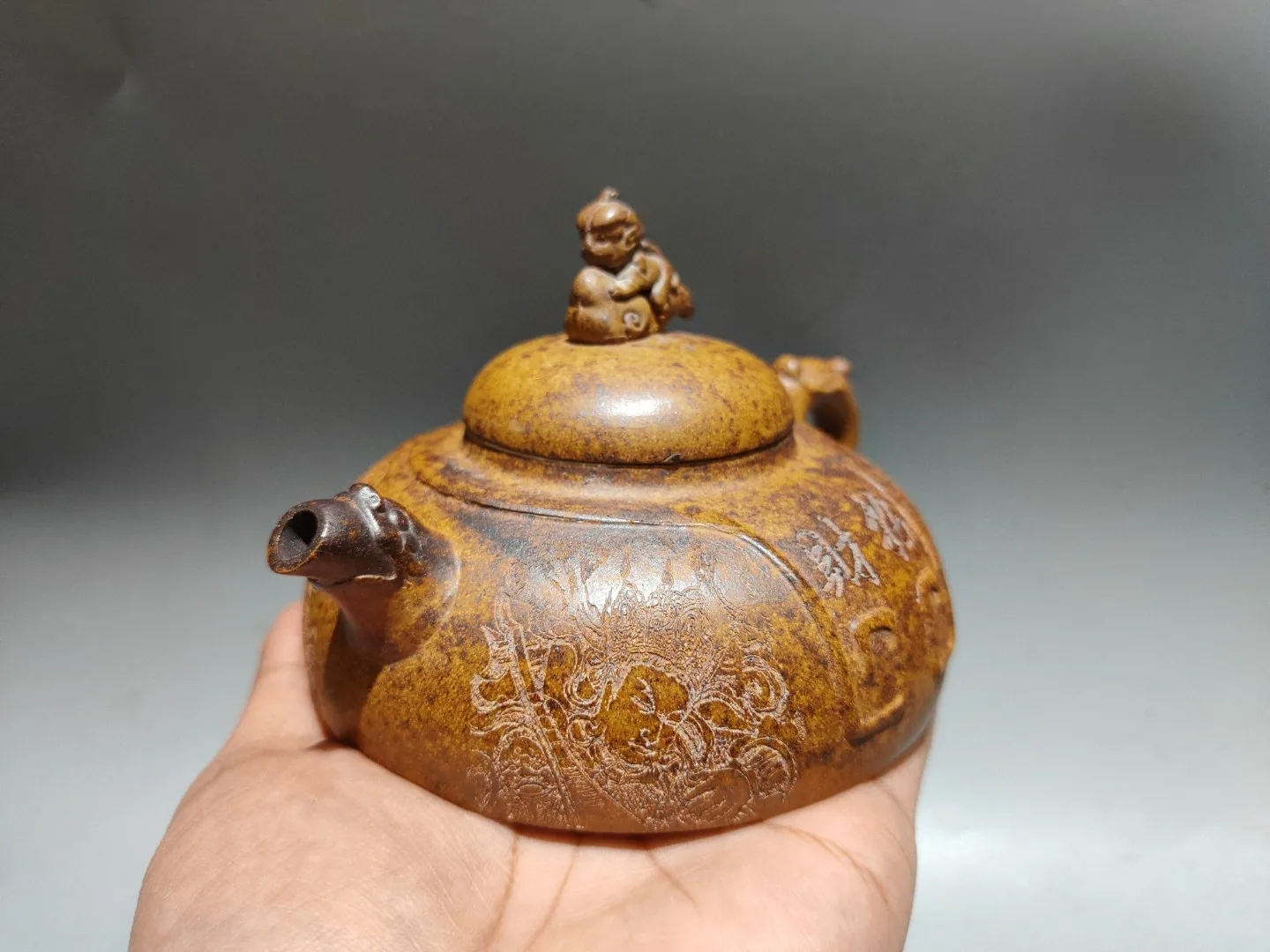 Old Chinese Handicraft Enameled YiXing Zisha Teapot,Fortune Attracting Teapot,with mark, Free shipping