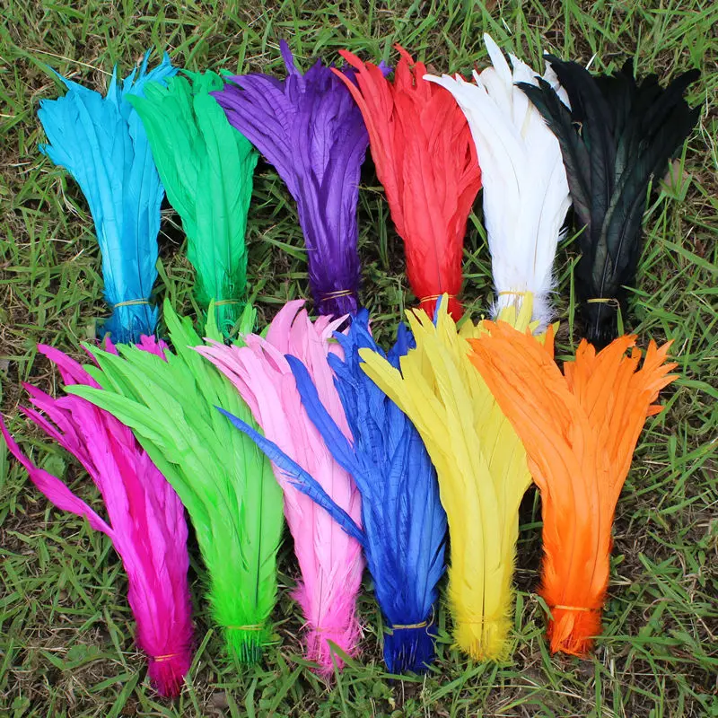 Wholesale 50Pcs/Lot Colored Rooster Tail Feathers for Crafts Carnival Party Decoration Plumes 25-40cm Handicraft Accessorie