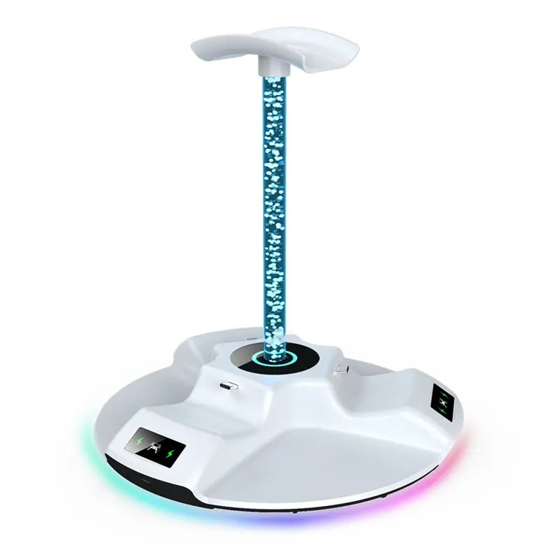 RGB Ambient Lighting 3-In-1 Charging Dock For PS5 Wireless Controller Fast Charge Headphone Storage Stand Docking Station