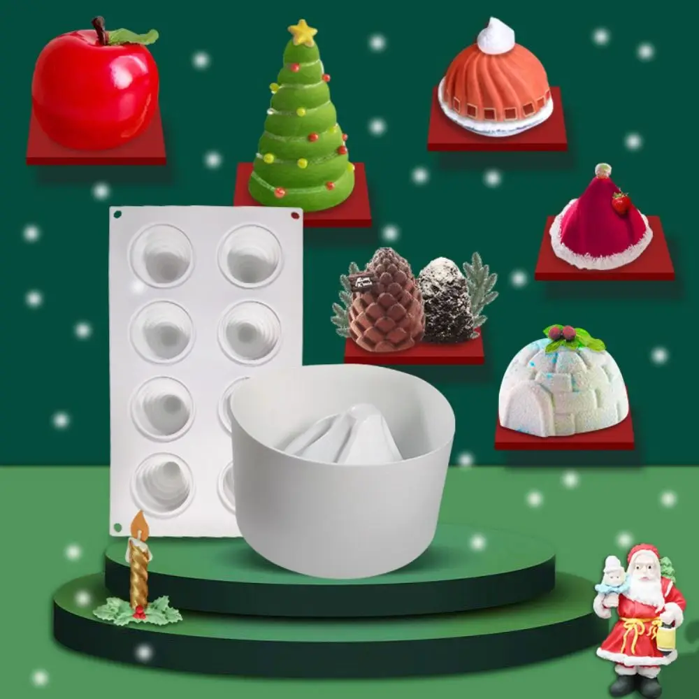 3D Christmas Hats Silicone Mold Cartoon Snowhouse/Pine Nuts Mousse Cake Molud Christmas Tree Soft Chocolate Mold