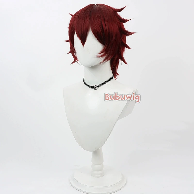 Bubuwig Capelli sintetici Gidel Parrucche Cosplay Twisted Wonderland Gidel 30 cm Donna Breve rettilineo Rosso Cos Parrucca Resistente al calore