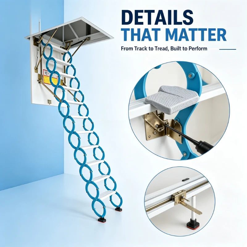 Factory Direct Pull Down Attic Ladder Aluminum Alloy Design for Indoor Access