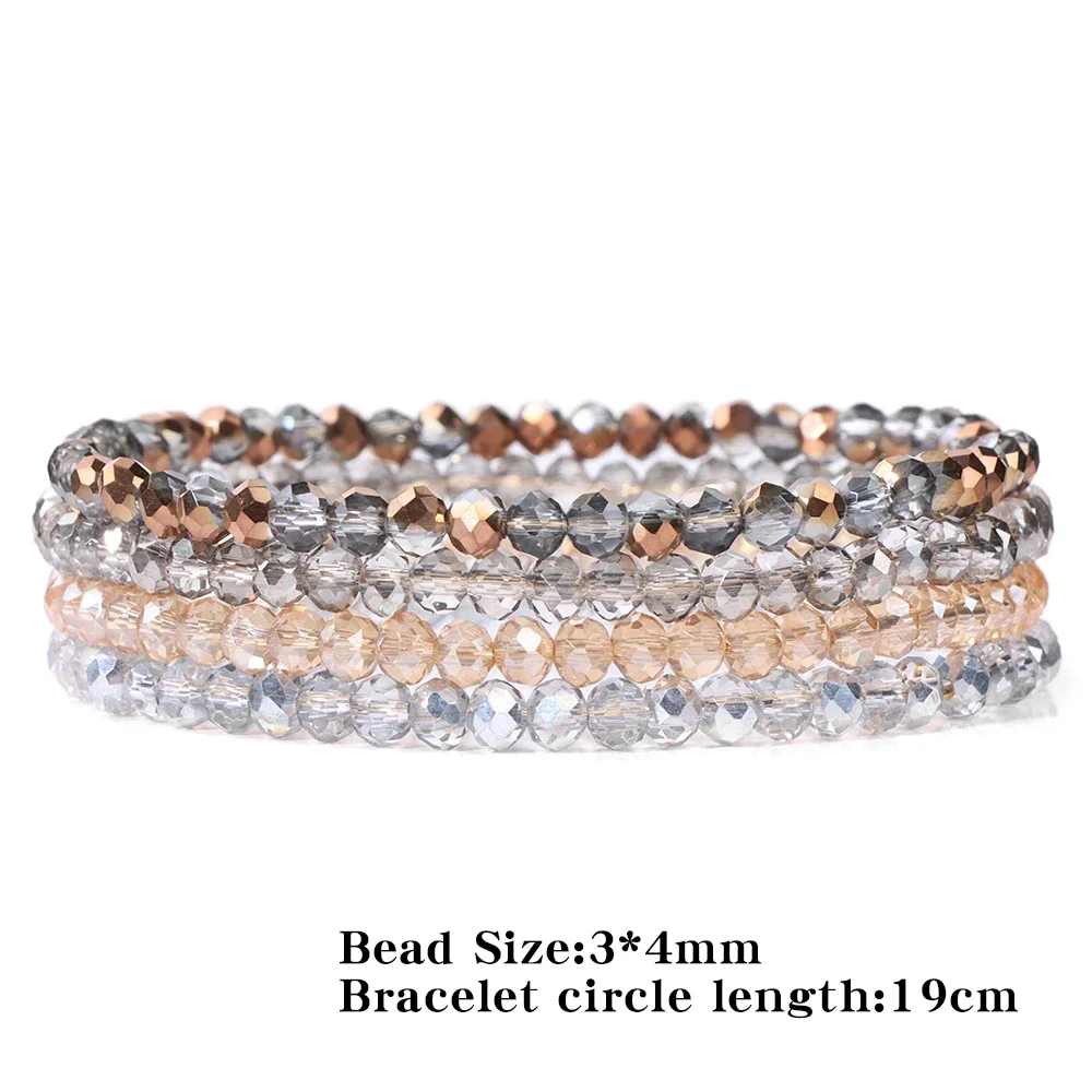 Fashion 4Pcs Colorful Crystal Bracelet for Women Men Faceted Crystal Beads Bracelet Set Handmade Shiny Jewelry Female