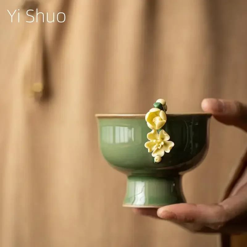 Retro Goblet Tea Cup Tea Cup Creative Master Cup Ceramic Pinch Handmade Flower Small Bowl Kung Fu Set Teacup Bowl