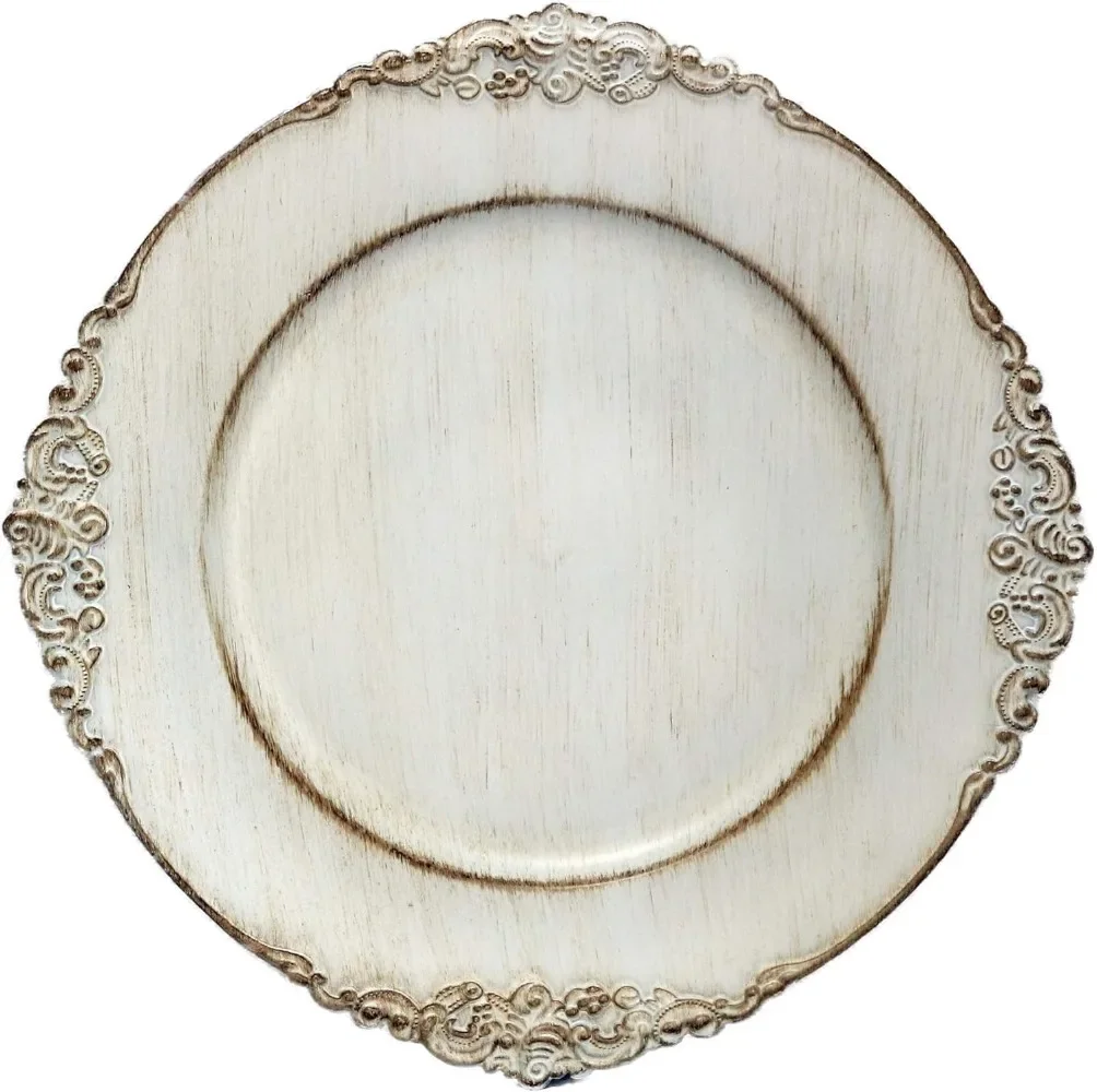 24-Piece 13-inch Royal Antiqued White Round Vintage Dinner Charger For Plates, Wedding Reception Chargers Plate Chargers