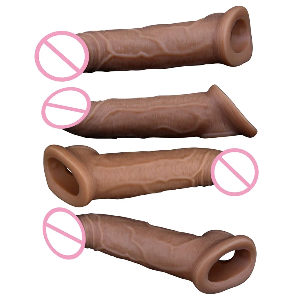 20cm Soft Liquid Silicone Reusable Penis Sleeve Extender Condom Realistic Male Cock big Dildo for Man Enlargement Time Delay