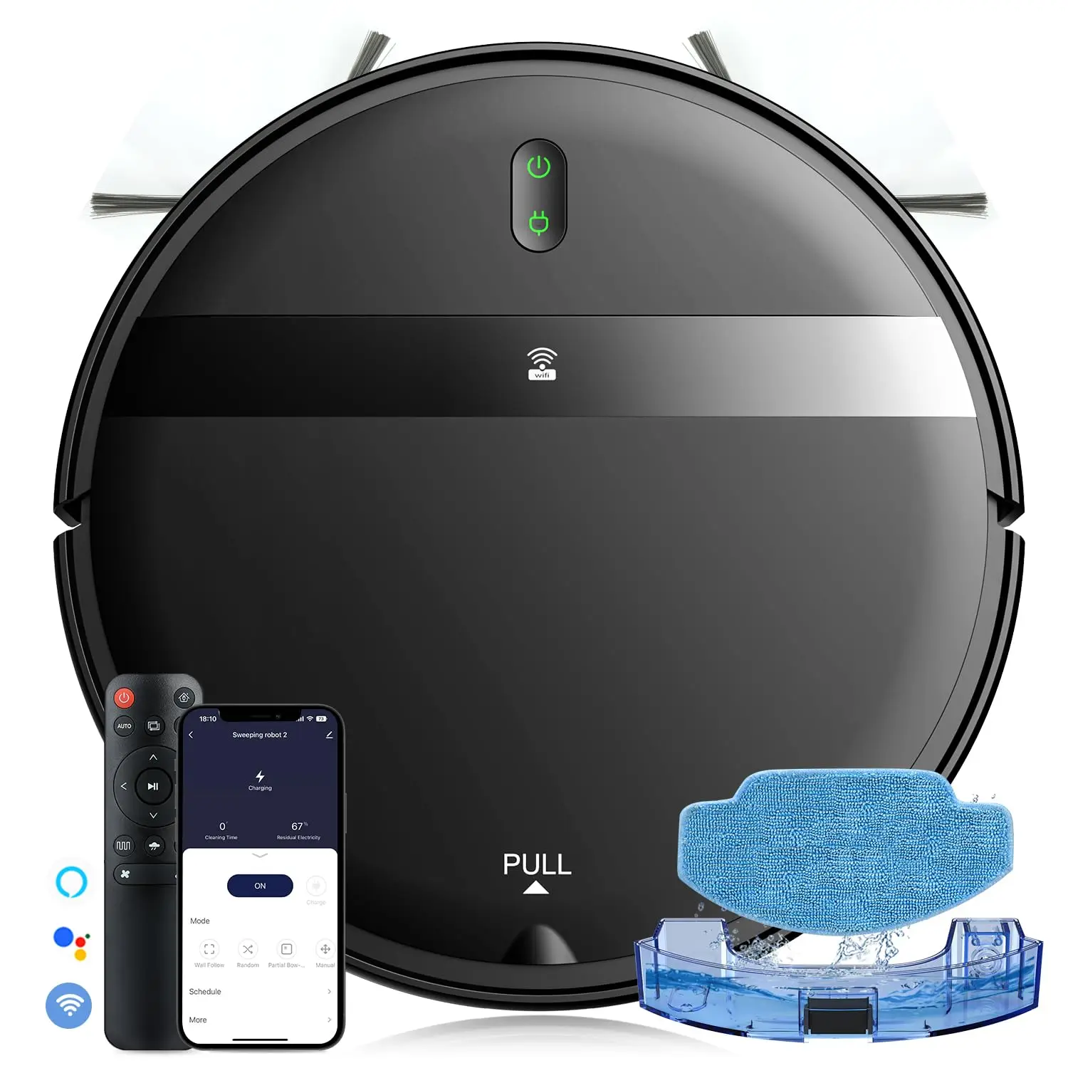 

Robot Vacuum and Mop Combo 2000Pa | WiFi Alexa App Control | Pet Hair Tangle-Free | Auto Recharge | Ultra-Slim Quiet 2.8"