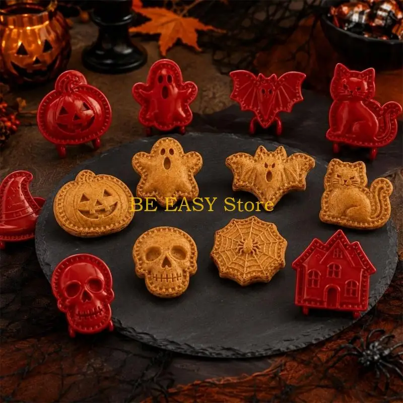 E28F 8pcs Halloween Mini Hand Pie Molds Fall Theme PET Dough Press Cutters Efficient Pocket Pie Baking Tool For Family Party