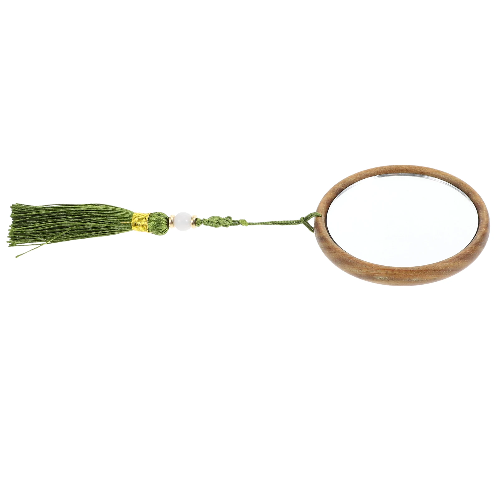

Wooden Pendant Mirror Small Pocket Vanity Circle Glass Makeup Round Lightweight Portable Travel Friendly Sturdy Eco Tassel