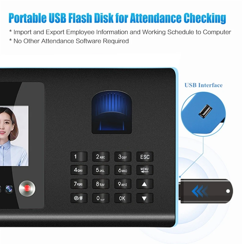 Smart Attendance Machine Face Fingerprint Password Checking-In Recorder For Employees Voice Prompt Easy Install UK Plug