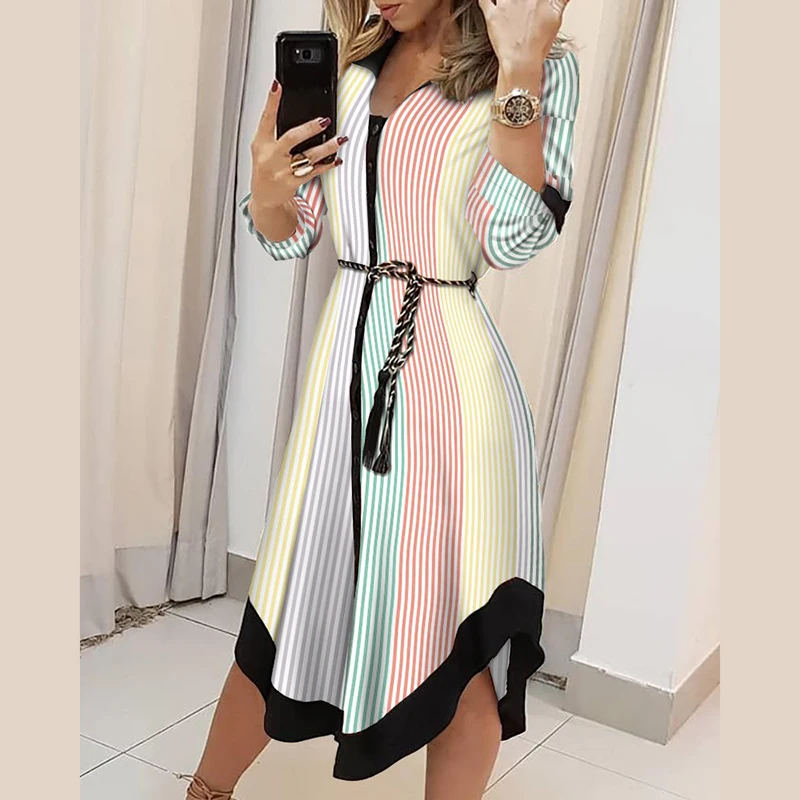 Womens Summer Dresses Lapel Neck And Irregular Hem For Girls&Ladies