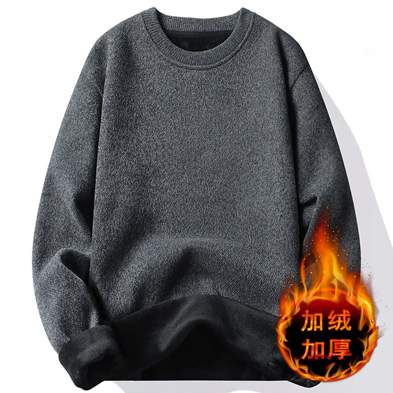 2024 Men's Sweaters in Autumn and Winter Solid Color Soft VelvetThick Fleece Slim Korea Style Fashion Mens Pullover