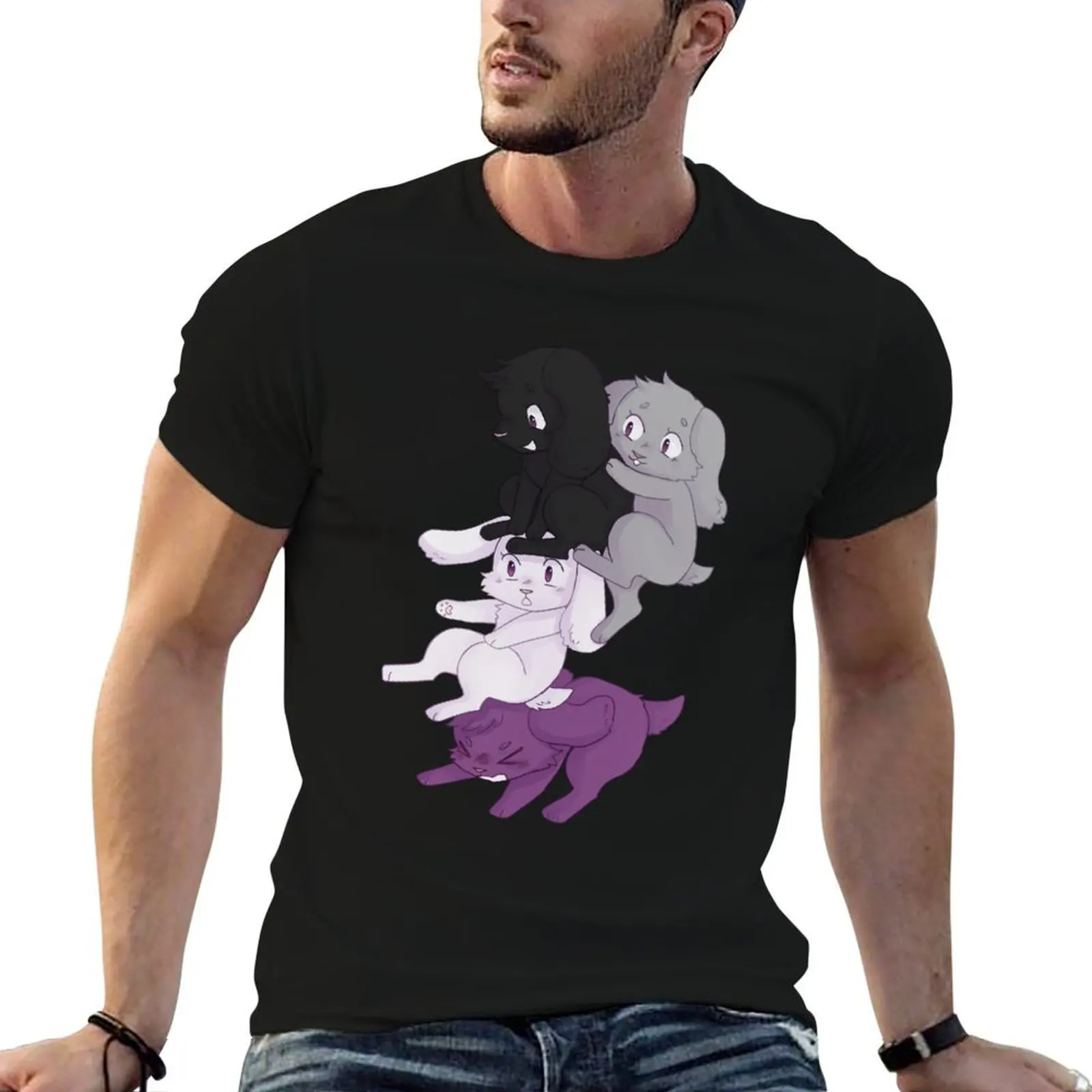 Asexual flag incognito bunnies, cute pride bunnies T-Shirt quick drying blanks mens t shirts