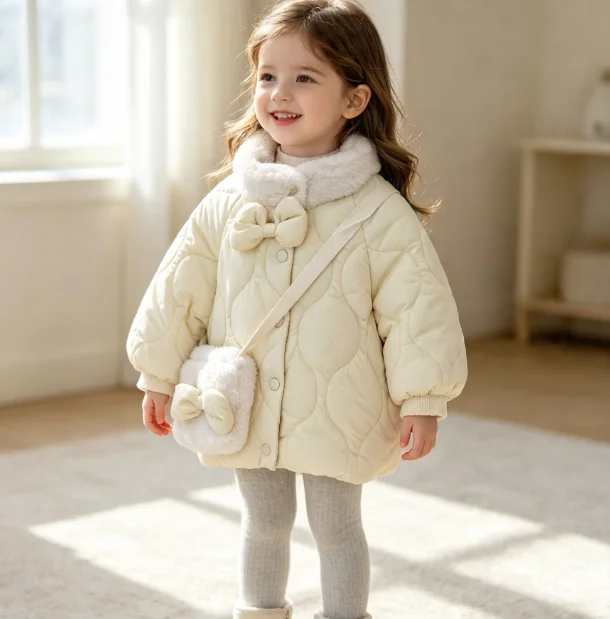 Girls' Cotton Clothes 2026 Spring and Autumn New Children's Clothing Korean Style Girl Baby Foreign Cute Plush Cotton Clothes