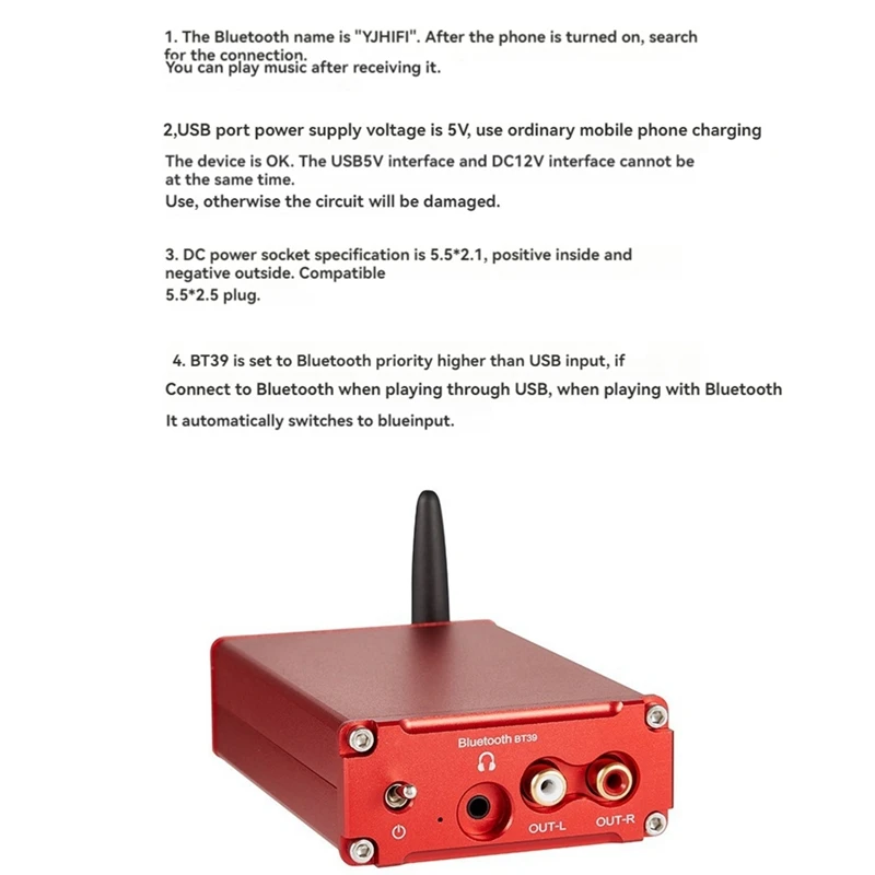 Lossless HIFI Decoder QCC5125 ES9039Q2M HD Bluetooth 5.0 Wireless Receiver Adapter DAC Decoding DC12V