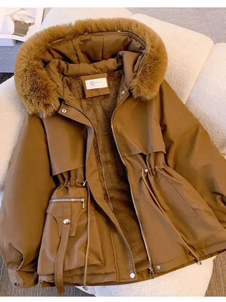 Women Parka Fashion Long Coat Wool Liner Hooded Parkas 2025 New Winter Jacket Slim with Fur Collar Warm Snow Wear Padded Clothes