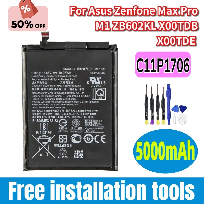 

Mobile Phone Batteries For Asus Zenfone Max Pro M1 ZB602KL X00TDB X00TDE C11P1706 4850mAh Cell Phone Portable Battery