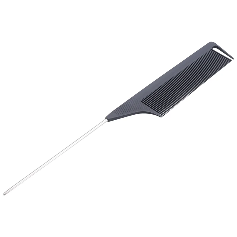 AA20-60 Pieces Parting Comb For Braids Hair Rat Tail Comb Steel Pin Rat Tail Carbon Fiber Heat Resistant Teasing Combs(Black)