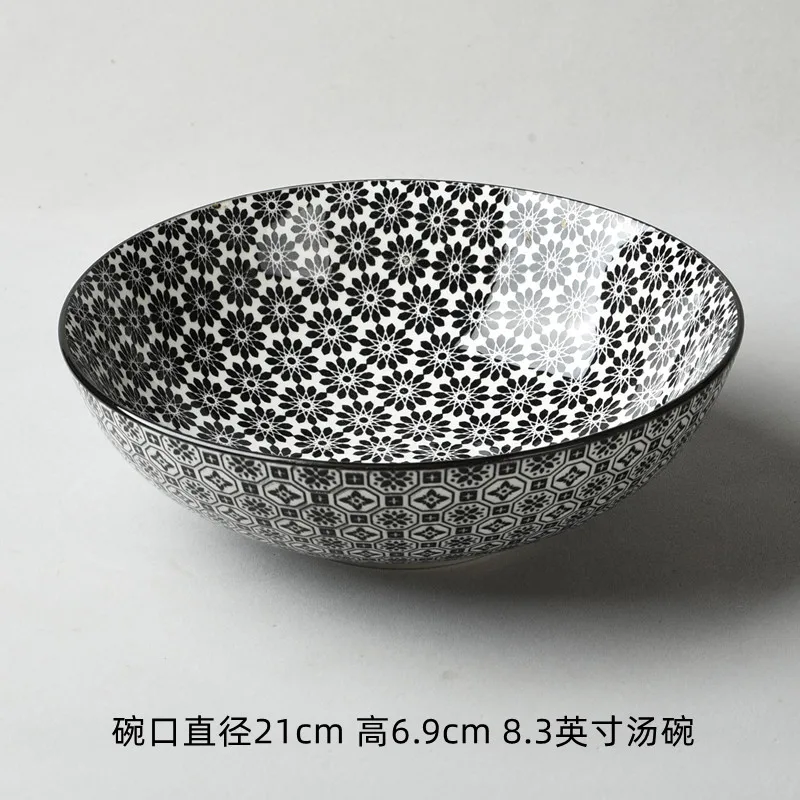 Japanese-style household soup bowls, ceramic bowls, underglaze color printing bowls, Lamian Noodles bowls, large bowls.