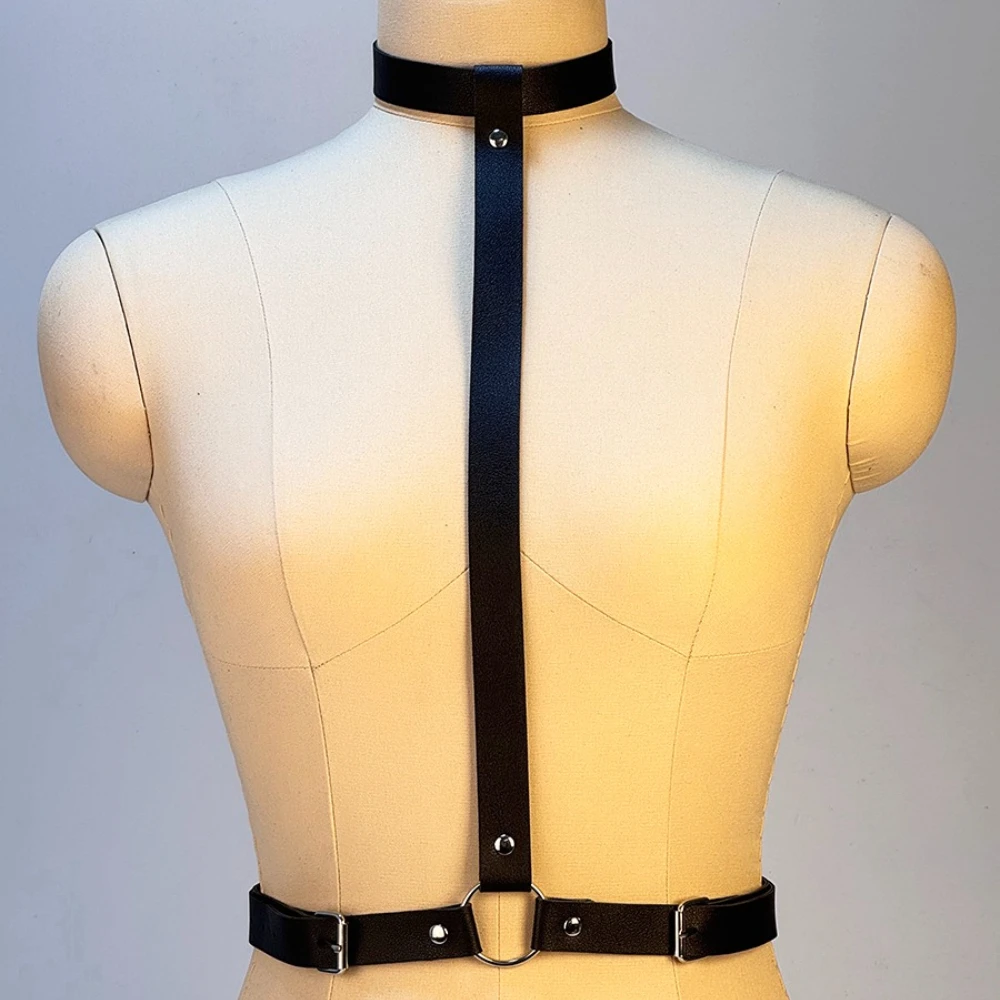 Women PU Leather Harness Belt Adjustable Punk Chest Harness Fashion Garter Belt Y2K Exotic Clothing Accessories