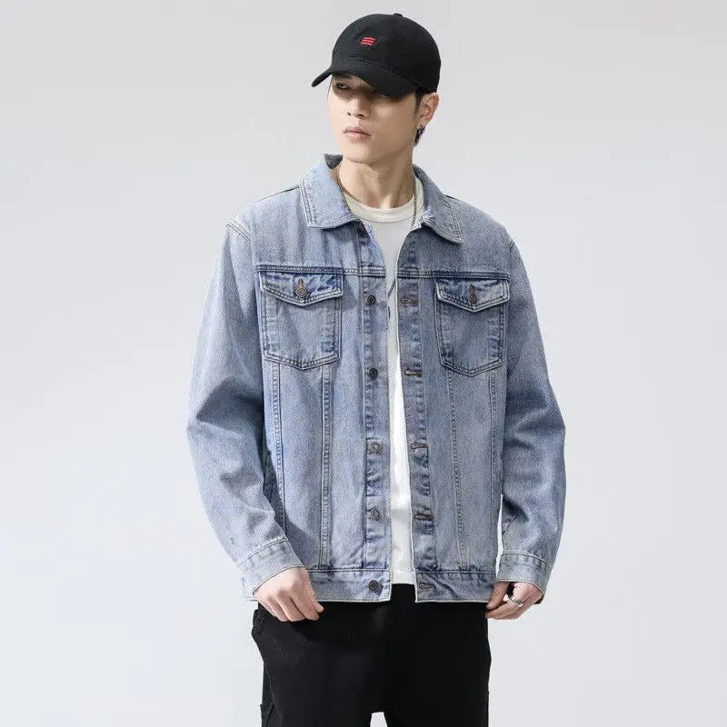 

American Sle Heavyweight Retro Denim Jaet Men's Spring Autumn Waed Loose Top Jaet Trendy New 2025 Men's Clothing