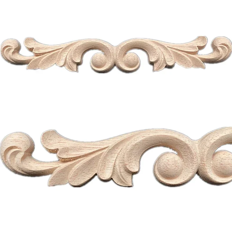 20cm Wood Craft Applique Wooden Decal Onlay Carved Unpainted Retro Long Large Rubber Wood Home Furniture Walls Doors Cabinet