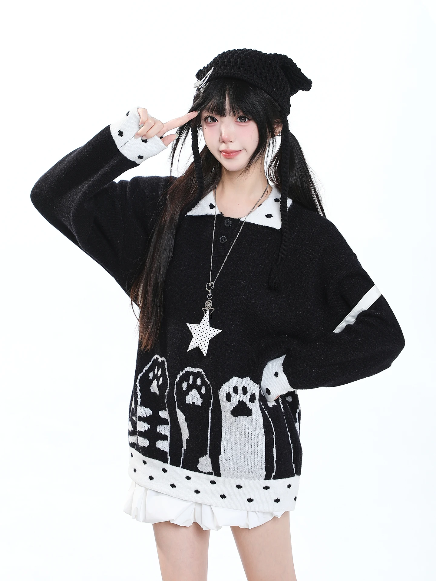 Sweet Anti-Aging Cartoon Embroidered  Sweater Women's Autumn Winter Loose Casual Girl's Style Super Beautiful Knitted Shirt