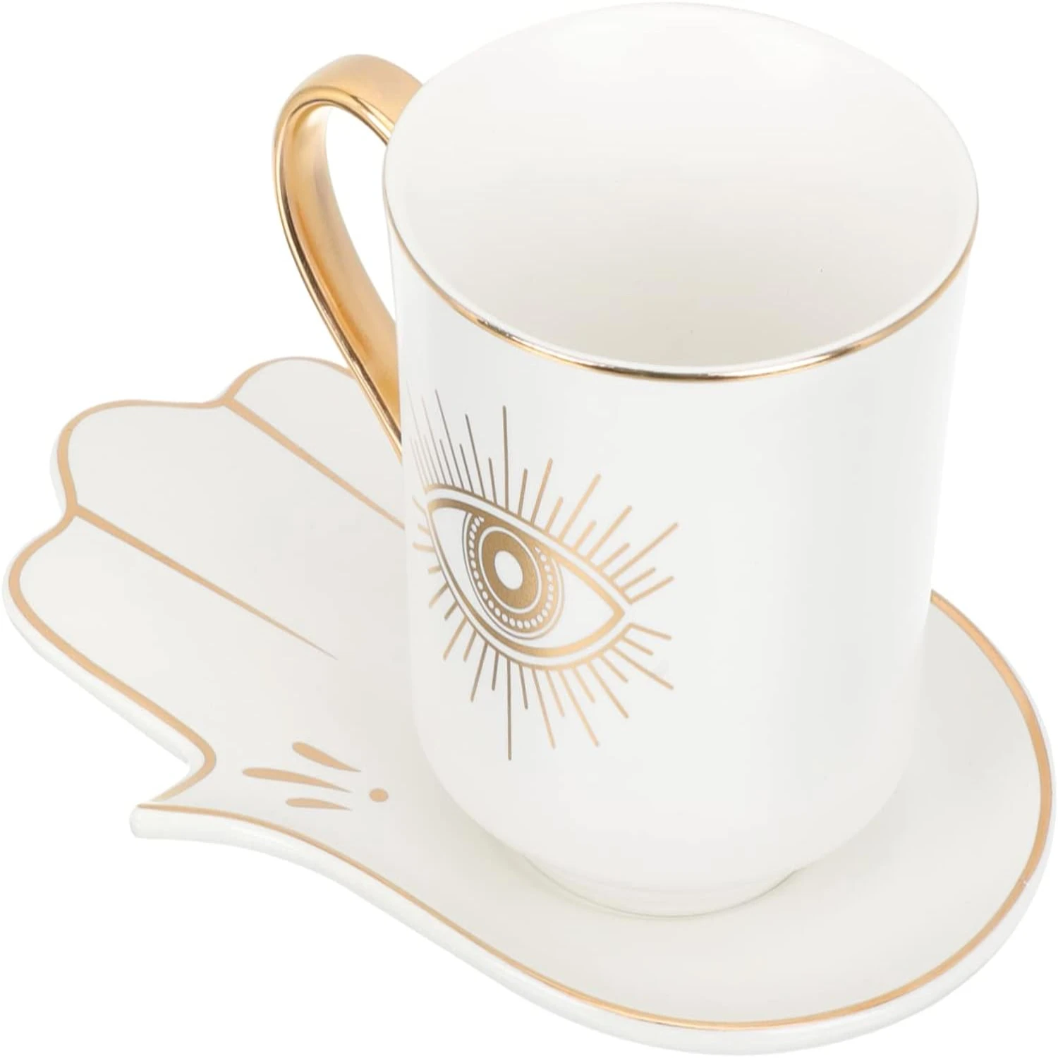 Stylish and beautiful ceramic espresso coffee cup and saucer set with evil eyes - Unique devil eye court style holder for chocol