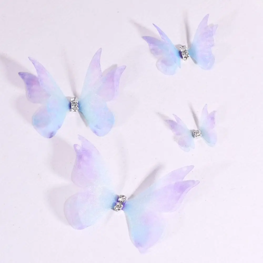 50Pcs Double Layer Butterfly Appliques Translucent 3D Chiffon Butterfly Dreamy DIY Handmade Clothes Sewing Patch