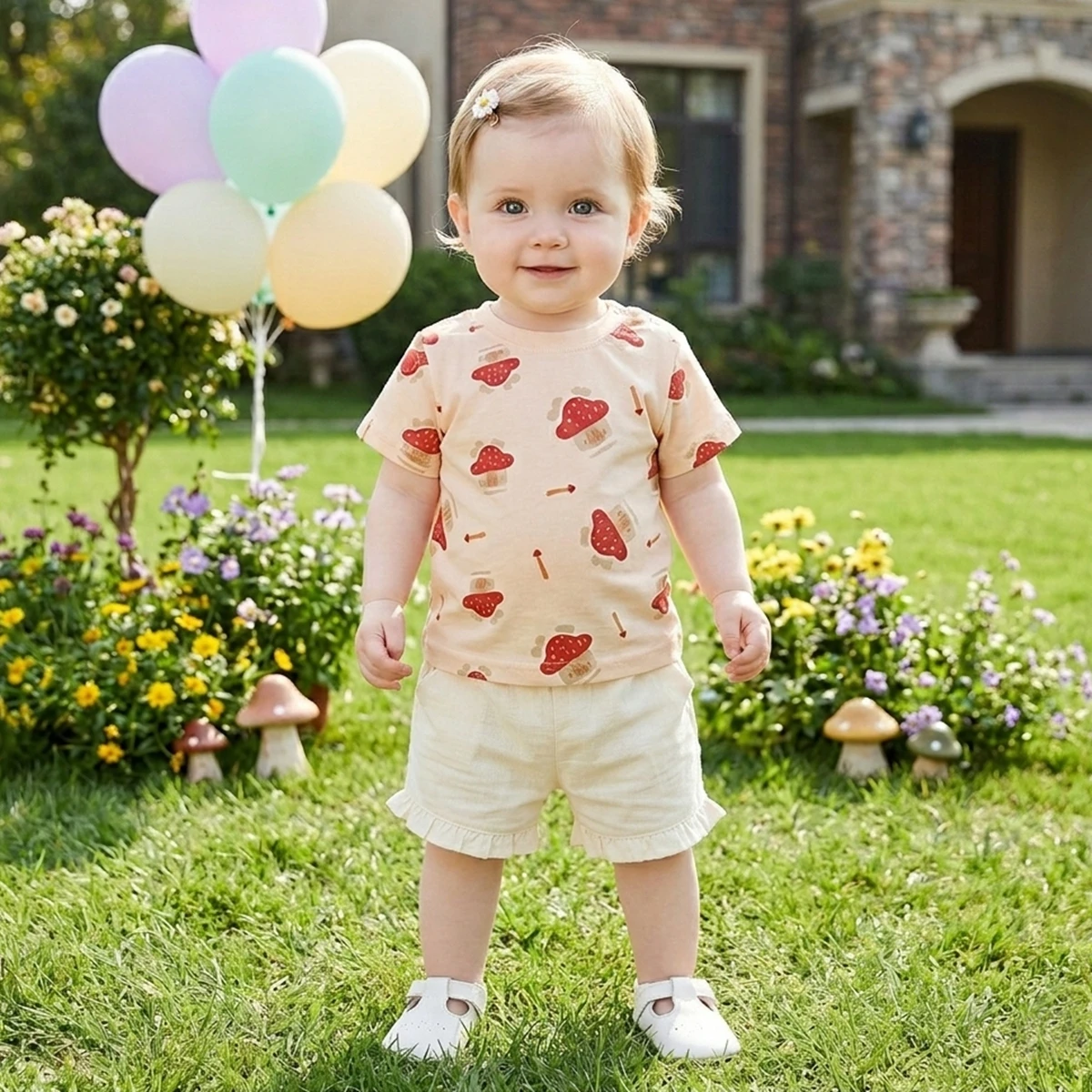 Mushroom Kids Girls Cute Tops Cotton T-shirt Summer Clothes 