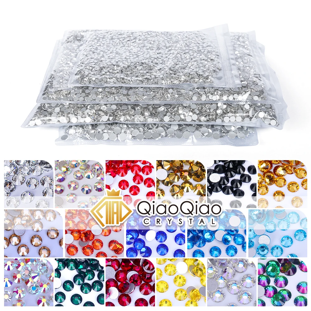 

QIAO 2000pcs-10000Pcs/lot SS3-SS30 Crystal 3D Nail Art Decoration Silver Flatback Rhinestones Glitter Gems Top Quality For DIY