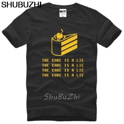 Portal 2 The Cake Is A Lie Black Short Sleeve Men's T-Shirt Cartoon t shirt men Unisex New Fashion tshirt Loose sbz3123