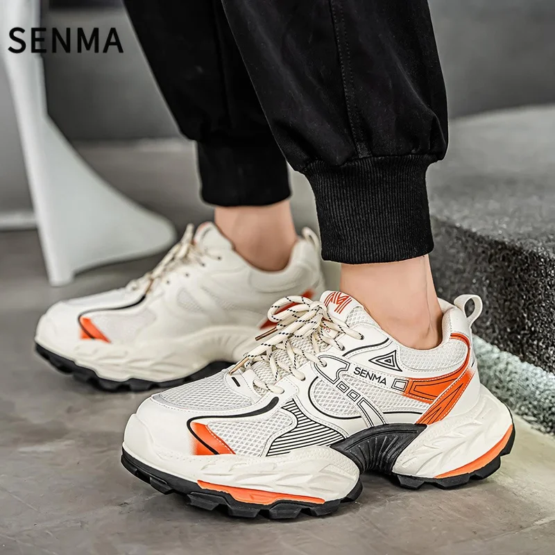 أحذية SENMA الرجالية مصممة للأب، أحذية رياضية كاجوال شبكية قابلة للتنفس، أحذية رياضية مكتنزة للرجال، أحذية ركض خارجية سميكة القاع