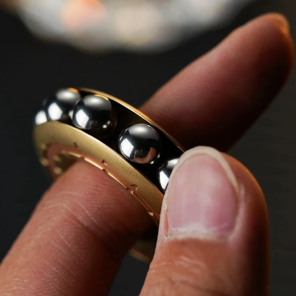 Imagem -03 - Edc Mechanical Beads Fidget Ring Metal Slider Mini Fun Stress Brinquedos Push Tools
