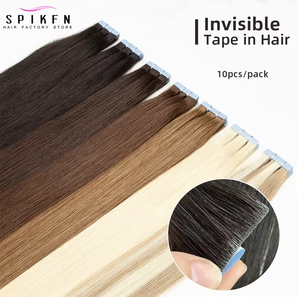 SPIKFN 目に見えないテープヘアエクステンションストレート 12-22 インチ PU スキン横糸テープ人毛ナチュラルシームレス粘着テープ髪