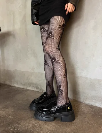

Dark polka dot skull star jacquard hot girl fishnet stockings subculture punk y2k sweet cool bottoming socks