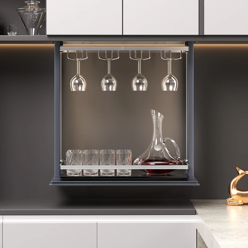 رف تخزين النبيذ لرفع المطبخ البسيط الحديث، أجهزة خزانة الرفع الكهربائية الفاخرة