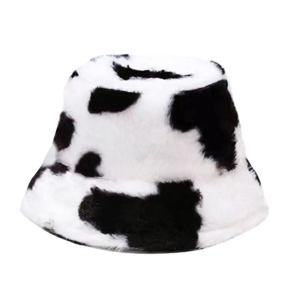 

Outdoor Cow Stripe Bucket Hat Soft Plush Panama Hat Casual Warm Sun Cap Men Women