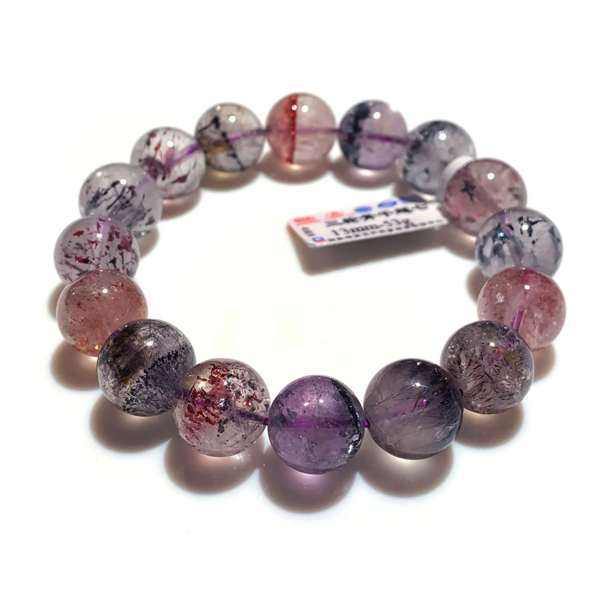 Veemake Natural Purple Red Pink Super Seven Super 7 Rosite Muscovite 7 Melody Stone Bracelet Bracelets Round Beads