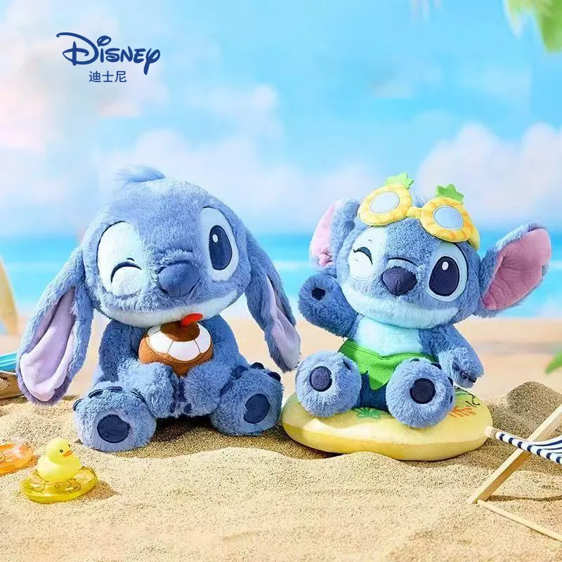 

Disney Stitch Summer Collection Plush Doll Beach Themed Coconut Decor Backpack Charm Keychain For Kids