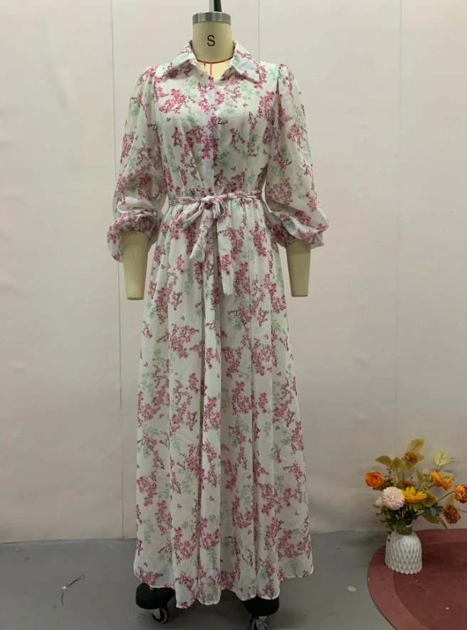 Vestido francés de lujo para mujer, cintura alta, mangas de burbuja, estampado floral, encaje, cintura ceñida, dulce y hermoso, vestidos largos de vacaciones