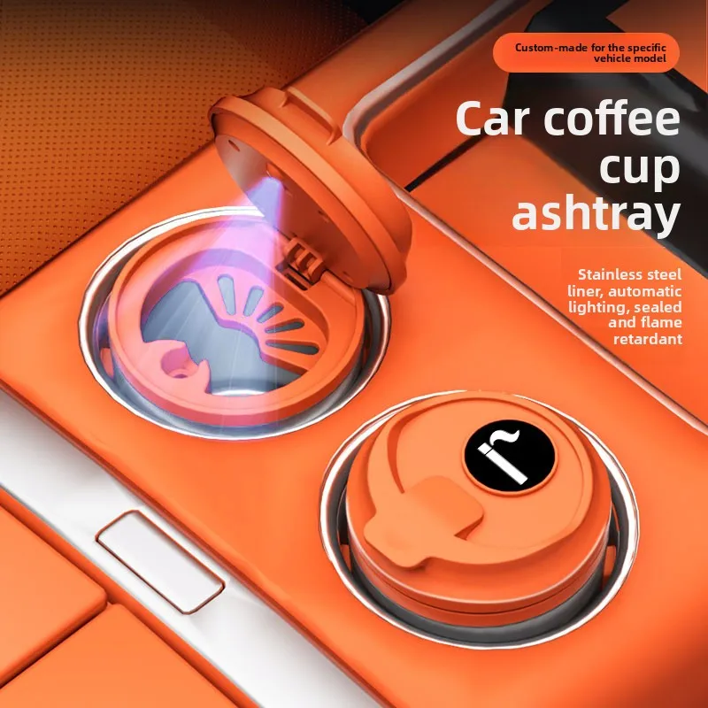 Car Ashtray with Flip Cover and Multifunctional Anti-Ash Flying Strip LED Color-Changing Light Interior Large-Capacity Ashtray C