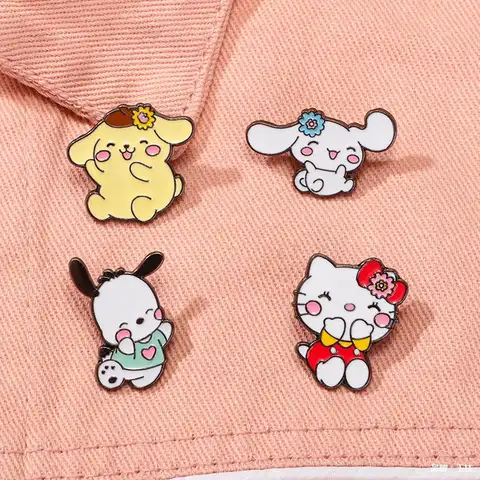 Sanrio Cartoon Hello Kitty Brooch, Enamel Pin, Cute Cinnamoroll, Backpacks Jewelry, Metal Badges, Accessories Gifts, 4 Pcs