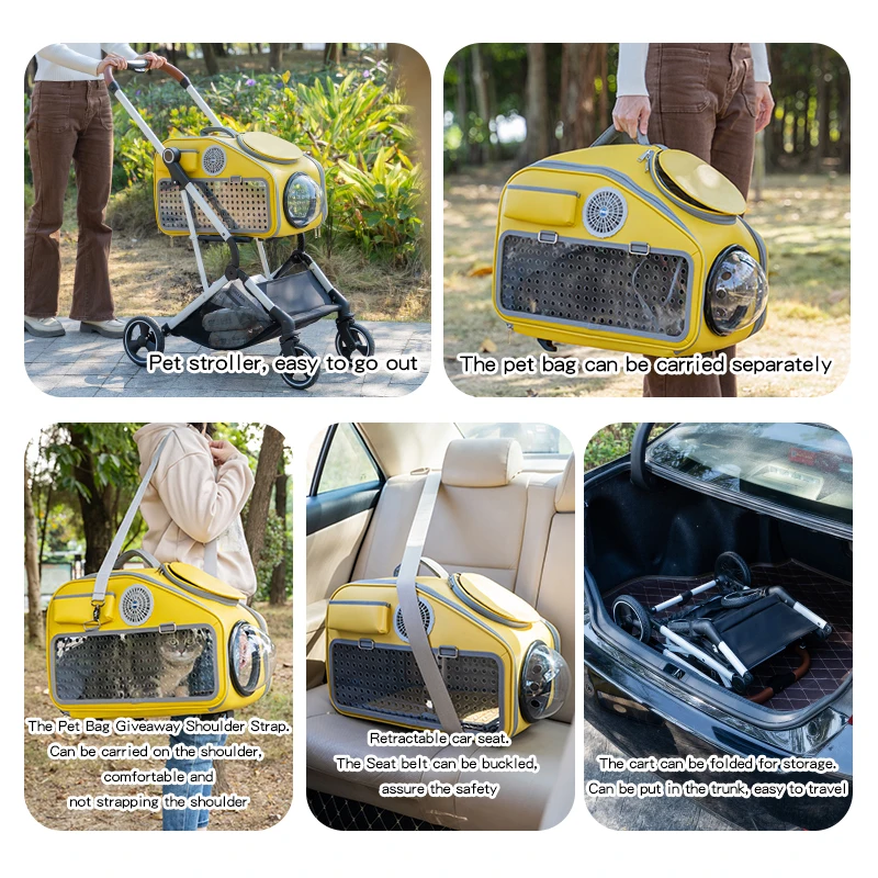 Grand chariot de voyage à 4 roues pour animaux de compagnie, marchettes pour bébés de luxe, poussette pour gros chat et chien, vente