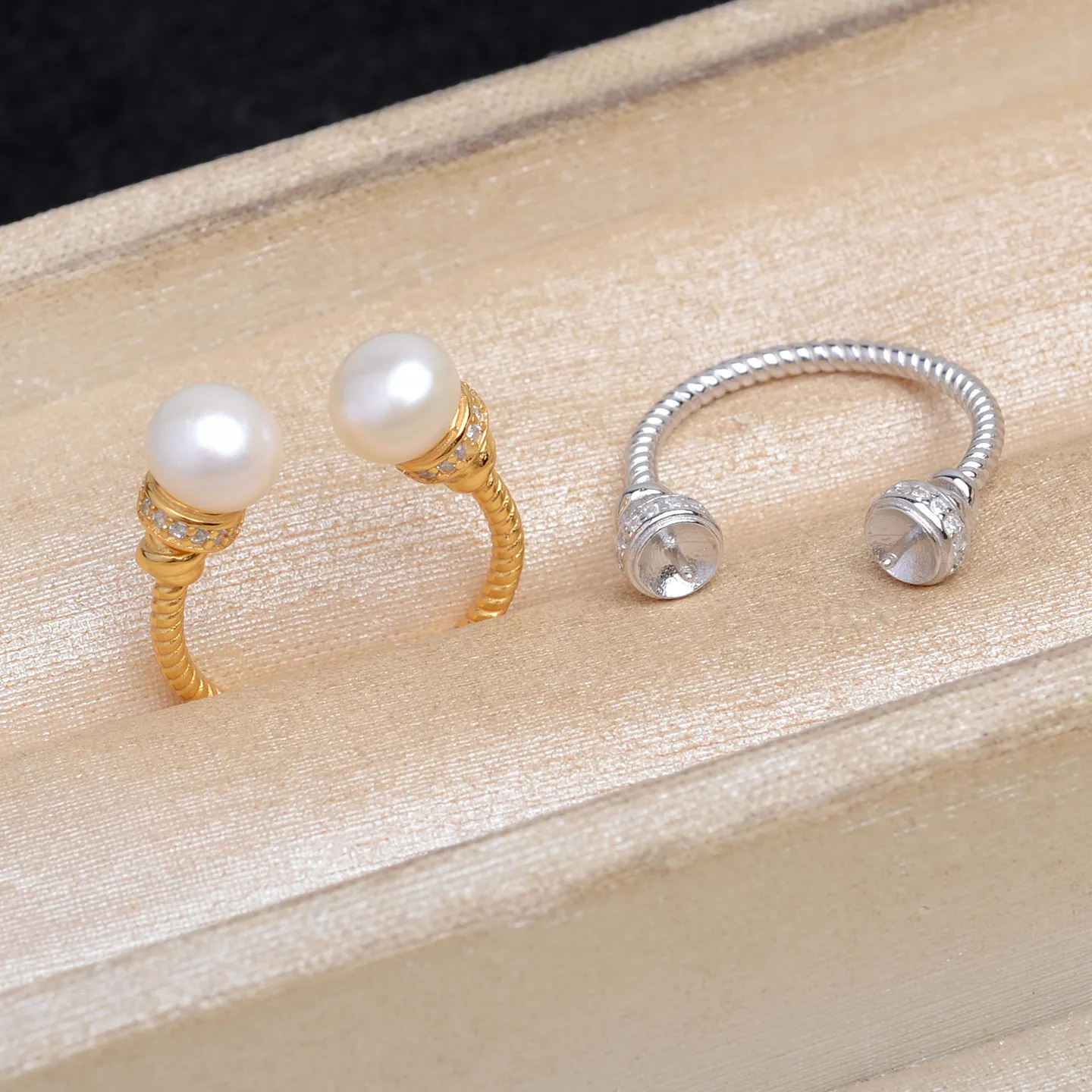 S925 Sterling Silver Adjustable Finger Ring Mountings Base Setting Findings Jewelry Components for 8-9mm Pearls 3pcs/lot