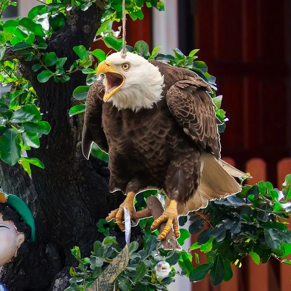 Waterproof Bird Repel Scare Devices Decoration Wind Chime Owl Scarecrow Bird Repeller with Bells Hanging Fake Bird Repellent