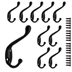 10 pcs Black Wall Clothes hook Wall Mounted Dual Coat hook Rack European Portable Multifunctional Bathroom Accessories for Wall