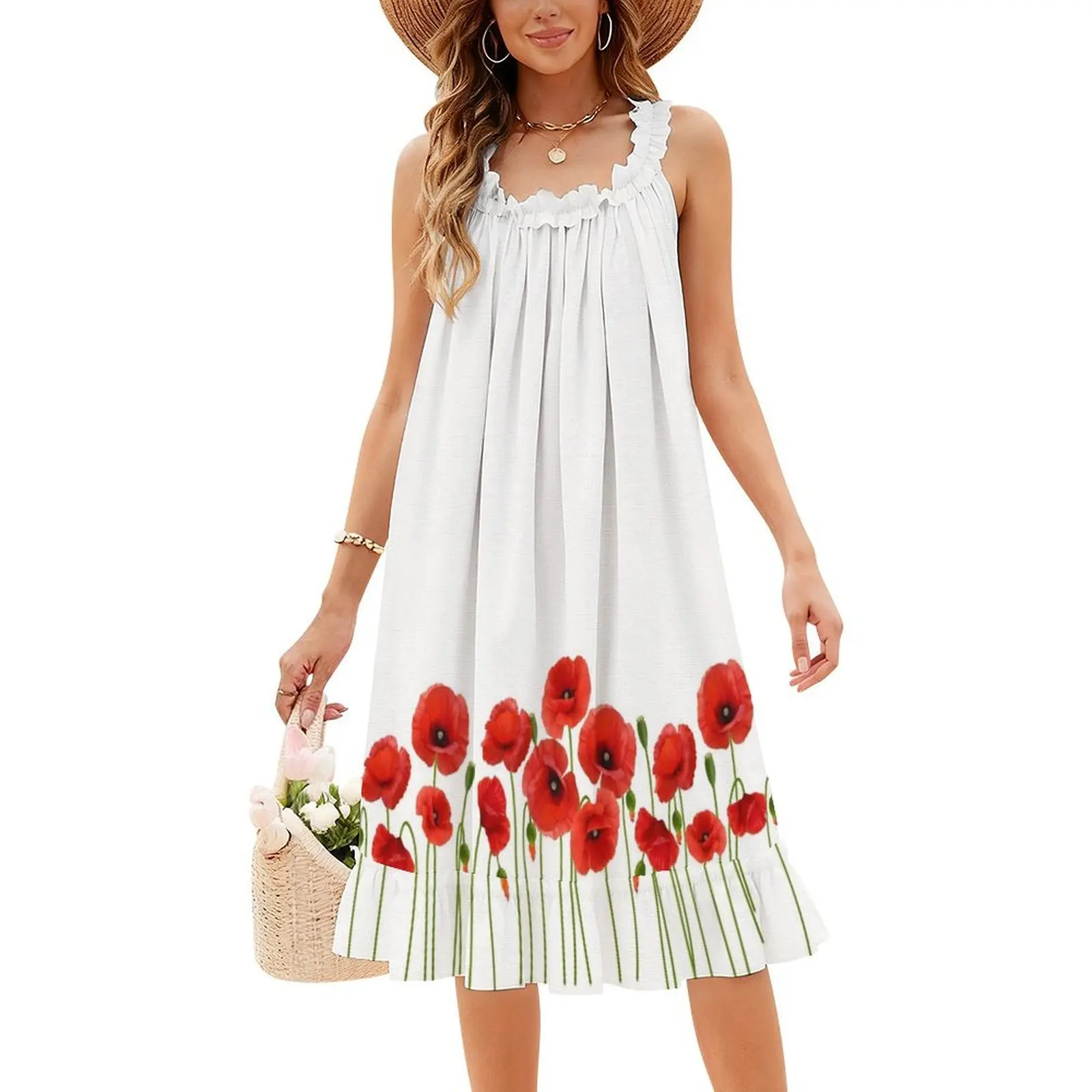 Papoilas floral blusa vestido para mulheres primavera verão vestido casual para festa papoulas flores papoula flor foto vestido de noite feminino