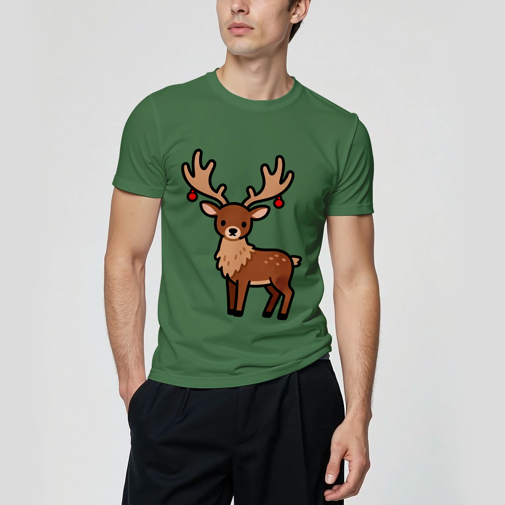 Weihnachts-Sommer-Herren-Kurzarm-T-Shirt mit Weihnachts-Rentiermuster-Design, Herrenoberteile, modisch und schlicht, lässig