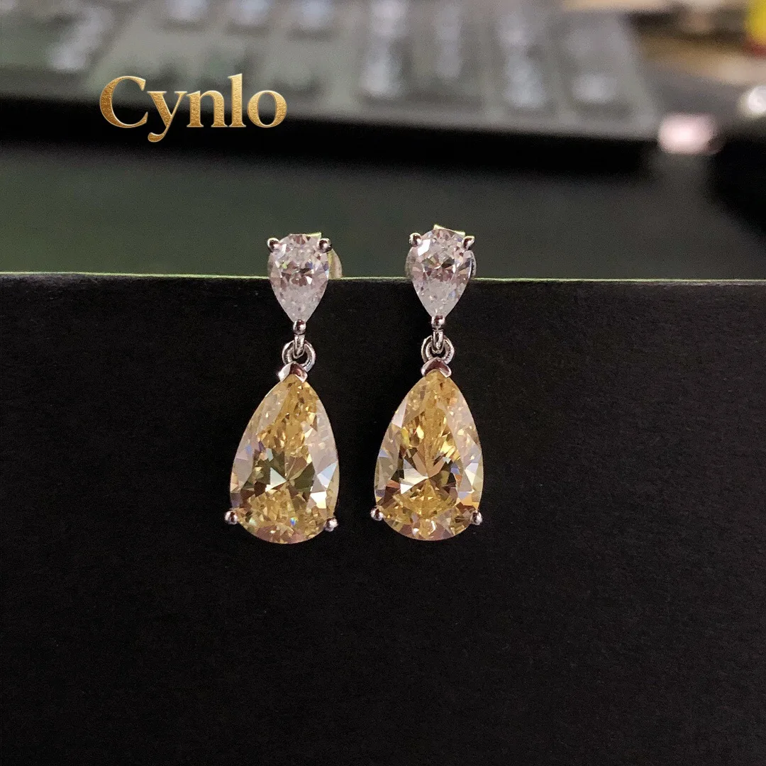 

Cynlo Jewelry 3ct Moissanite Teardrop Earrings for Women, PT950 Platinum, Yellow Diamond Accent, Unique & Feminine